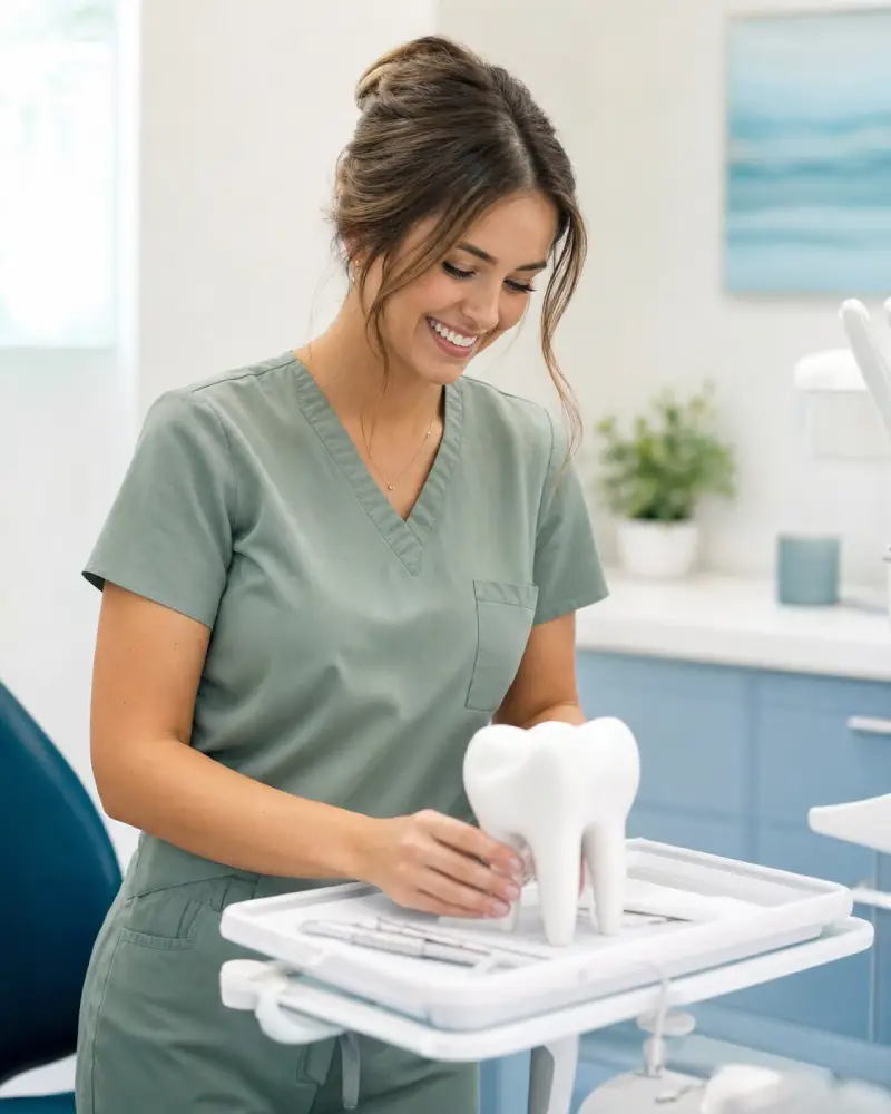 Hygienist explaining a smile plan on a tablet
